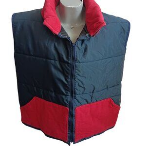 1OF1 XL Vintage 80's Mens Puffer Vest Red Corduroy Accents Handmade Rancher